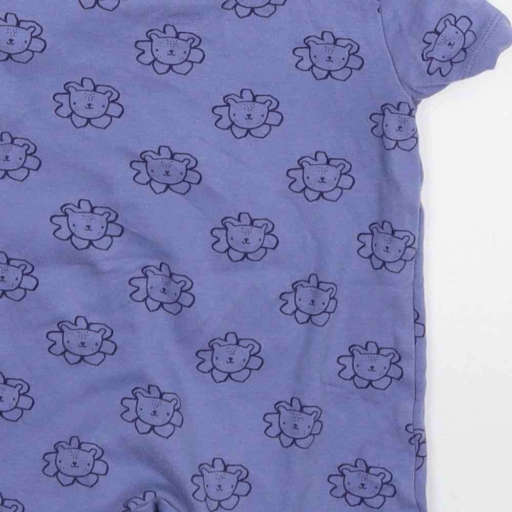 F&F Girls Blue Geometric Jersey Babygrow One-Piece Size 9-12 Months  - Lion