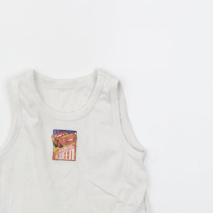 Preloved CARS Boys White   Basic T-Shirt Size 3-4 Years - Detail