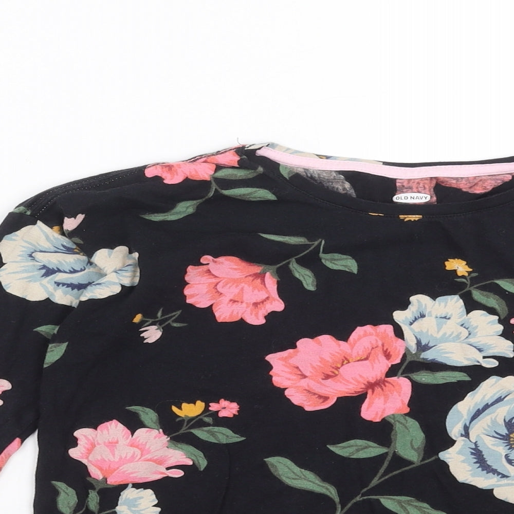 Old Navy Womens Black Floral  Basic T-Shirt Size 8