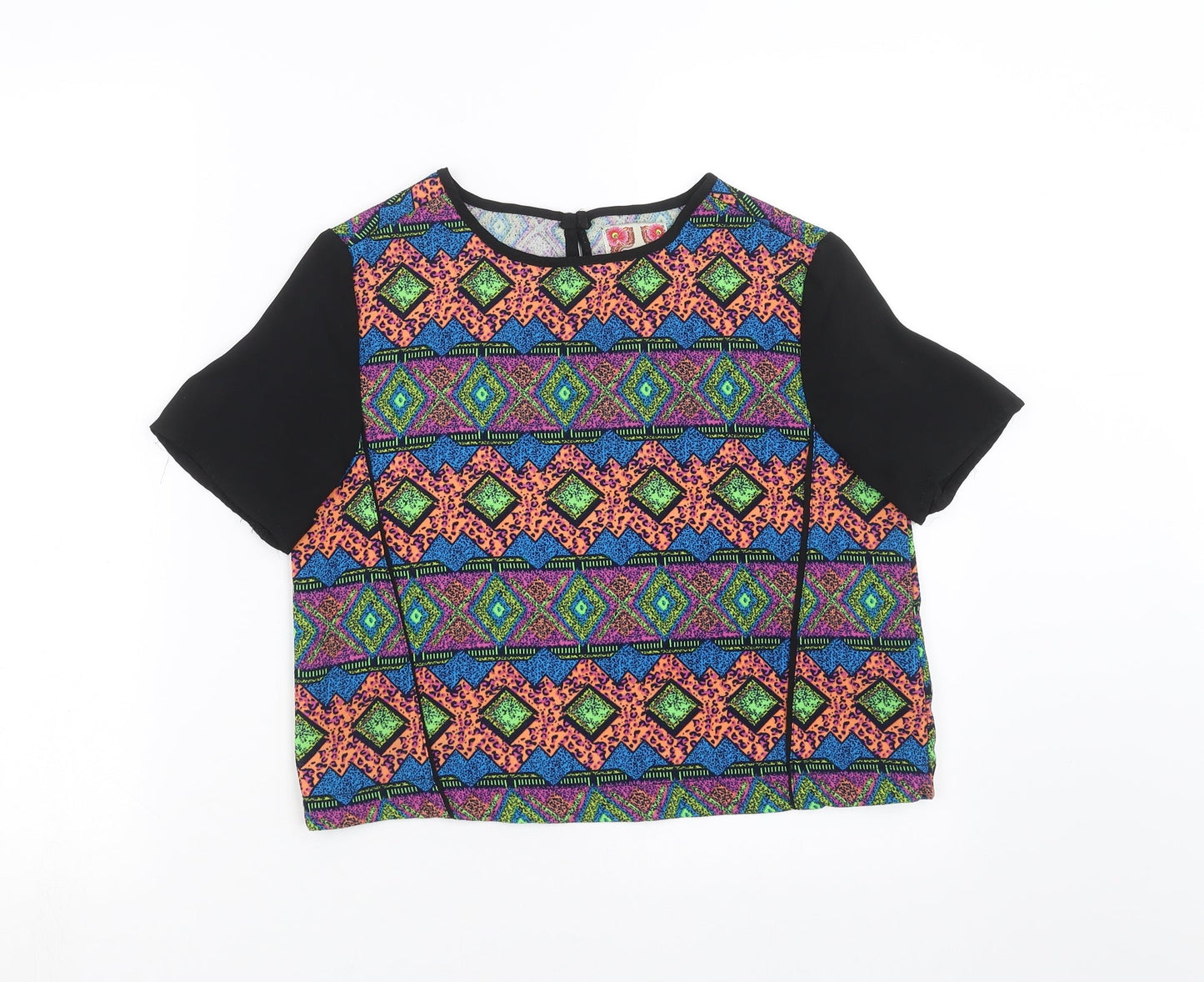 Ribbon Womens Multicoloured Geometric  Basic Blouse Size 8