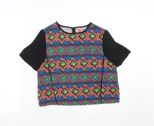 Ribbon Womens Multicoloured Geometric  Basic Blouse Size 8