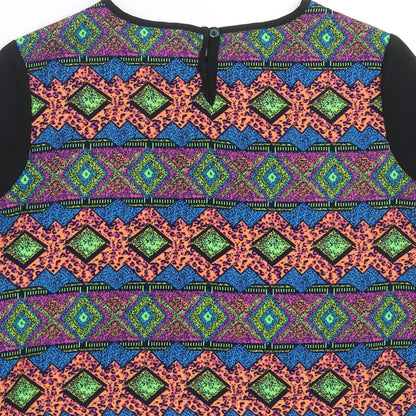 Preloved Ribbon Womens Multicoloured Geometric  Basic Blouse Size 8 - Label