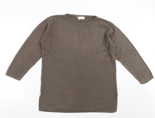 exceptional woman Womens Brown Striped Knit Pullover Jumper Size 12