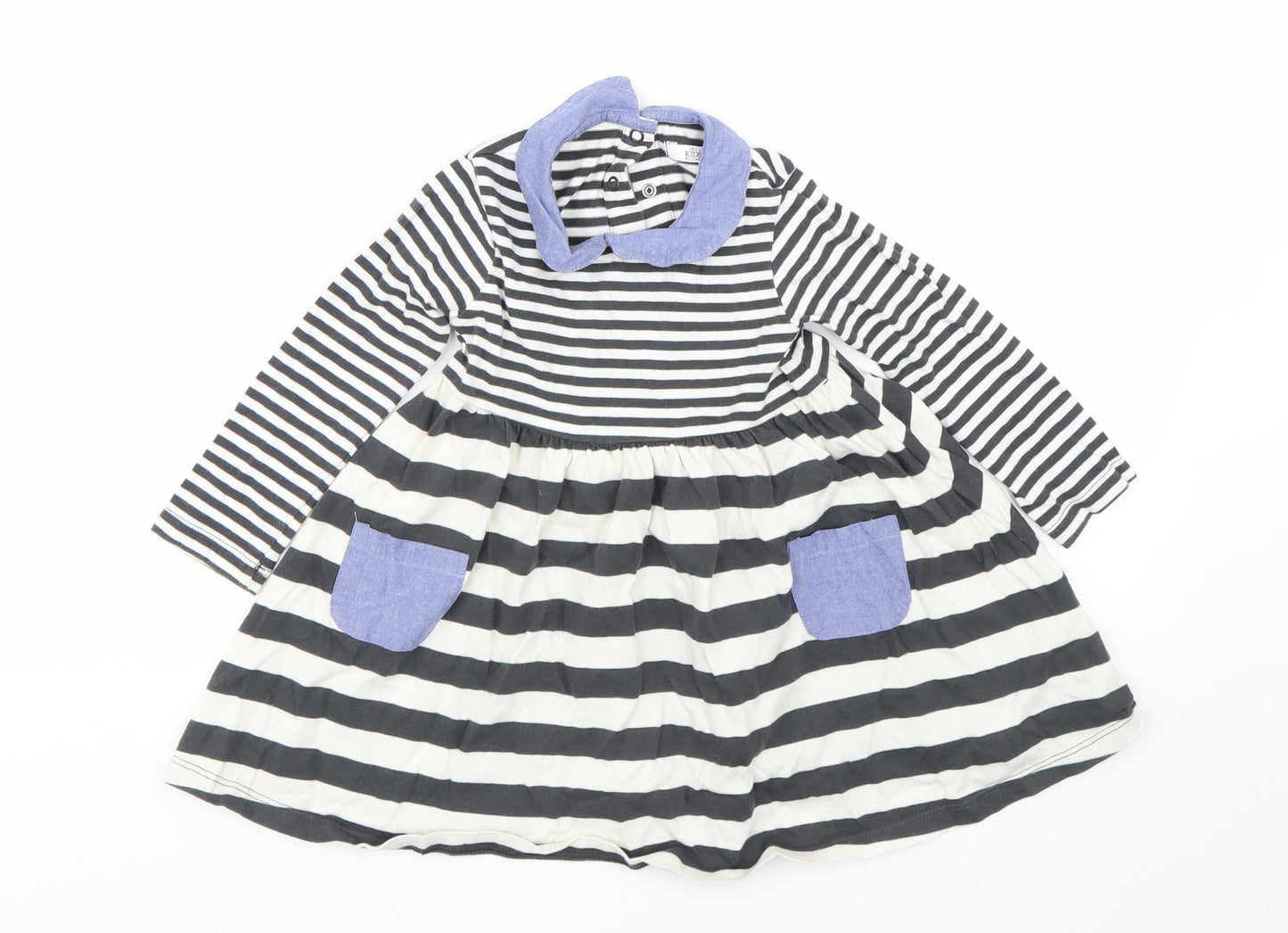 M&S Girls Black Striped  T-Shirt Dress  Size 2 Years