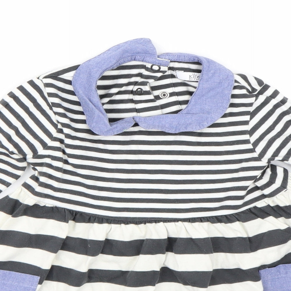 M&S Girls Black Striped  T-Shirt Dress  Size 2 Years