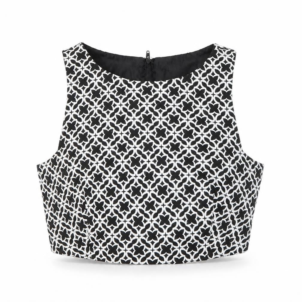 Miss Selfridge Womens Black Argyle/Diamond  Cropped Tank Size 6