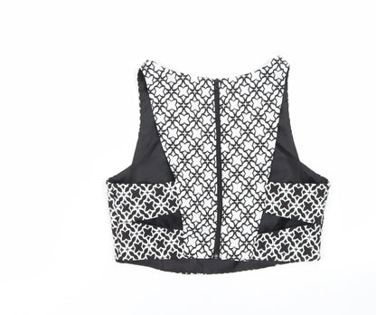 Back view of Miss Selfridge women’s black argyle/diamond cropped tank, size UK 6