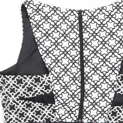 Brand and care label for Miss Selfridge women’s black argyle/diamond cropped tank, size UK 6