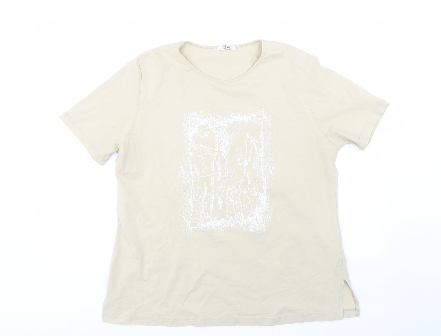 ELVI Womens Beige   Basic T-Shirt Size L
