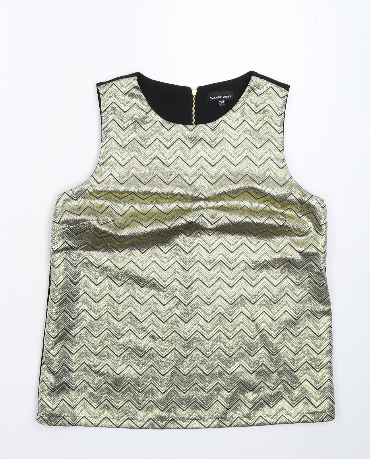 Warehouse Womens Gold Geometric  Basic Tank Size 12