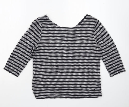 New Look Womens Grey Striped Knit Pullover Jumper Size 10