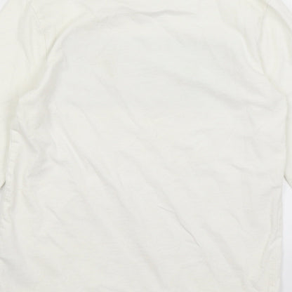 Brand and care label for Nutmeg girls’ white basic t-shirt, size 8-9, years
