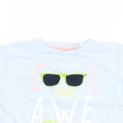 Close-up detail of Urban Rascals girls’ blue basic t-shirt, size 3-4, years