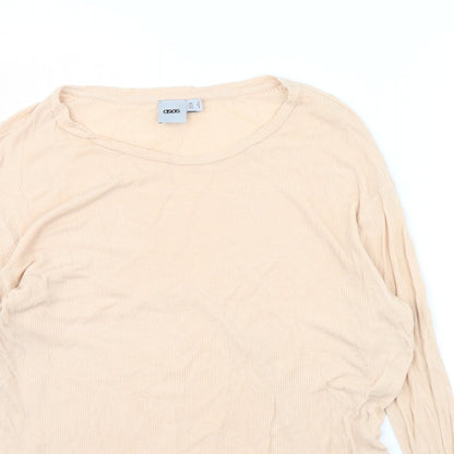 Close-up detail of ASOS women’s pink basic blouse, size UK 8