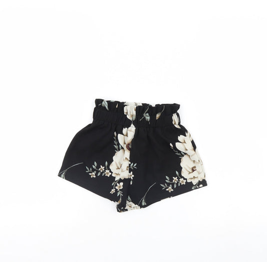 SheIn Girls Black Floral  Cut-Off Shorts Size 6 Years