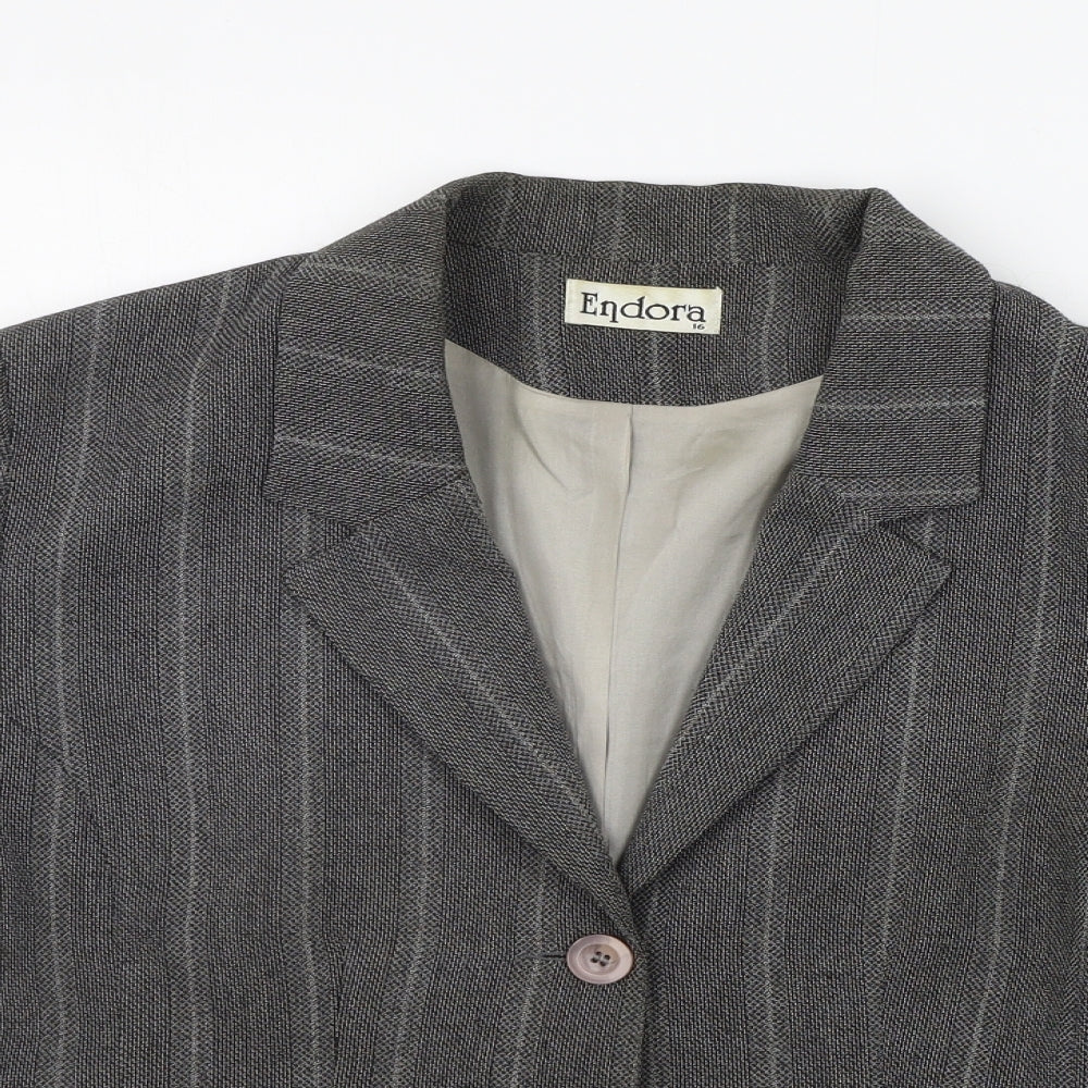 endora Womens Grey Striped  Jacket Suit Jacket Size 16