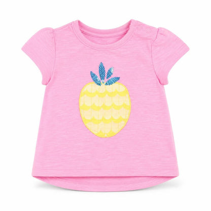 Front view of F&F girls’ pink basic t-shirt, size 0-3, months