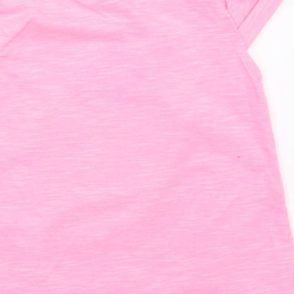 Brand and care label for F&F girls’ pink basic t-shirt, size 0-3, months