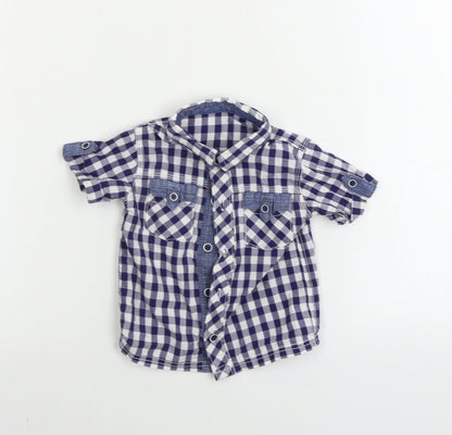 Additional front view of George boys’ white check basic button-up, size 6-9, months