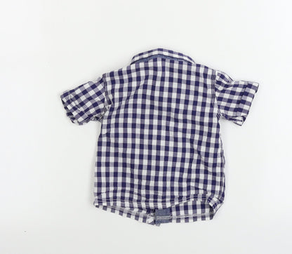 Back view of George boys’ white check basic button-up, size 6-9, months