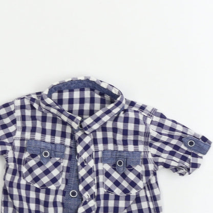 Close-up detail of George boys’ white check basic button-up, size 6-9, months