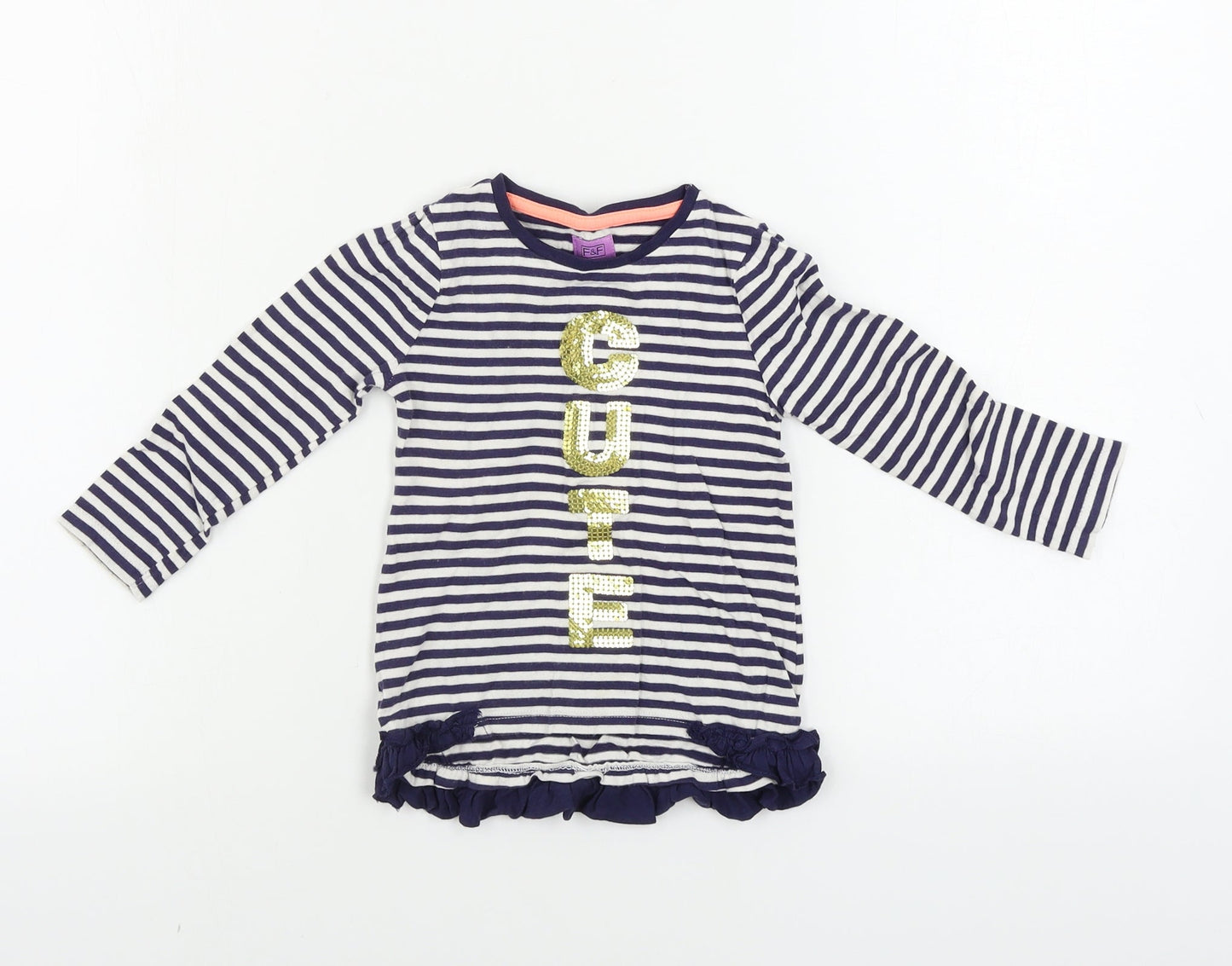 F&F  Girls Blue Striped  Basic T-Shirt Size 12-18 Months