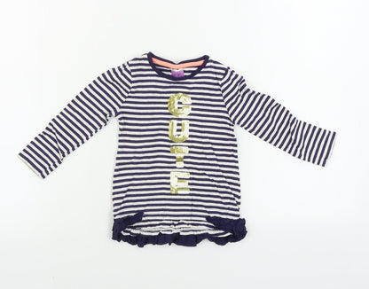 Additional front view of F&F girls’ blue striped basic t-shirt, size 12-18, months
