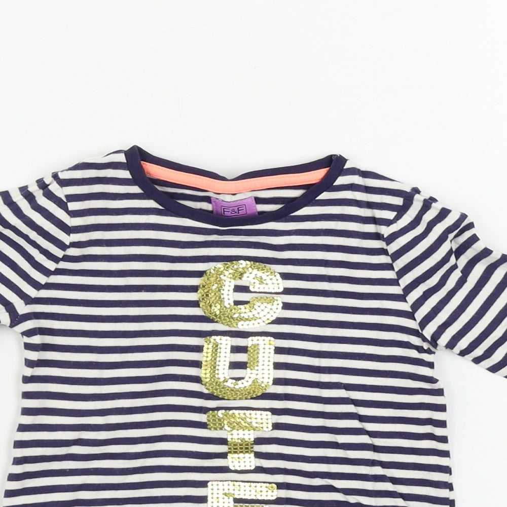 F&F  Girls Blue Striped  Basic T-Shirt Size 12-18 Months