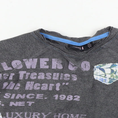 Close-up detail of Next girls’ grey basic t-shirt, size 12-18, months
