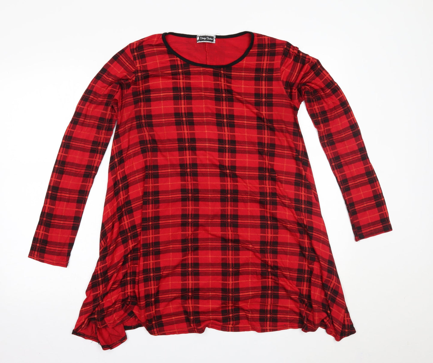 Cherry Couture Womens Red Plaid  Basic Blouse Size M