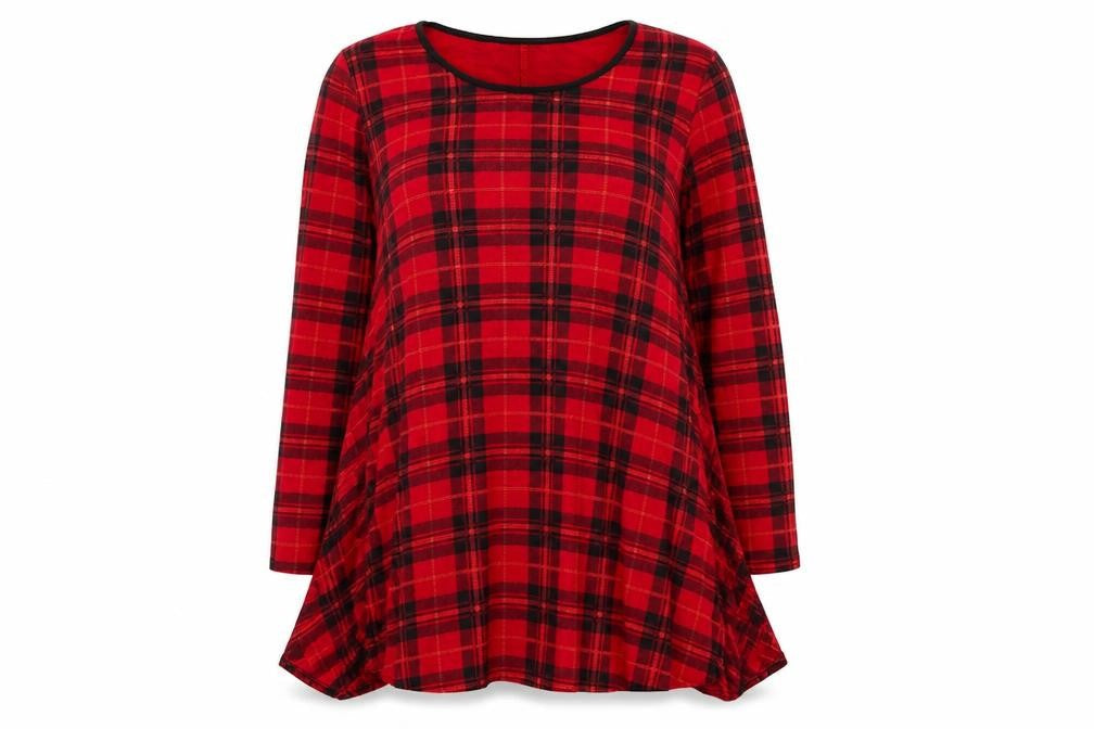 Cherry Couture Womens Red Plaid  Basic Blouse Size M