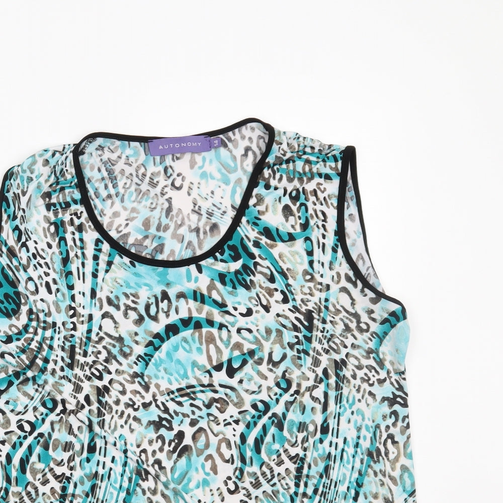 Autonomy Womens Blue Animal Print  Pullover Tank Size 14