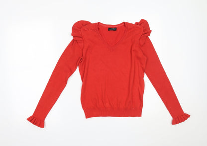 Additional front view of Papaya women’s red basic blouse, size UK 10