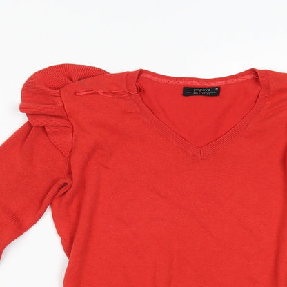 Close-up detail of Papaya women’s red basic blouse, size UK 10