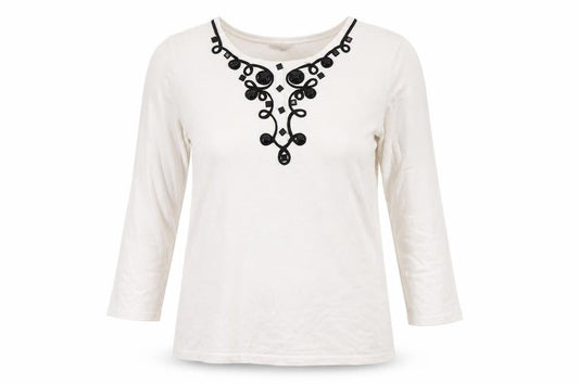 Country Casuals Womens White Pullover Jumper Size M - Embelished Neckline