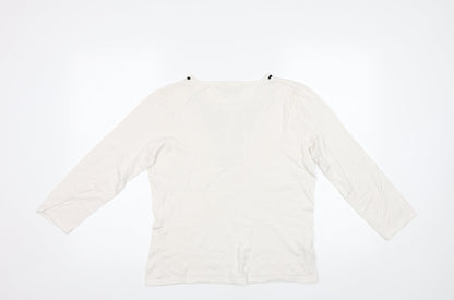 Country Casuals Womens White Pullover Jumper Size M - Embelished Neckline