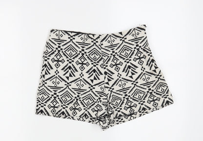 Additional front view of Miss Selfridge women’s white geometric hot pants shorts, size UK 10