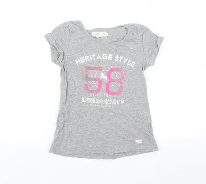 Additional front view of H&M girls’ grey basic t-shirt, size 9-10, years - heritage state