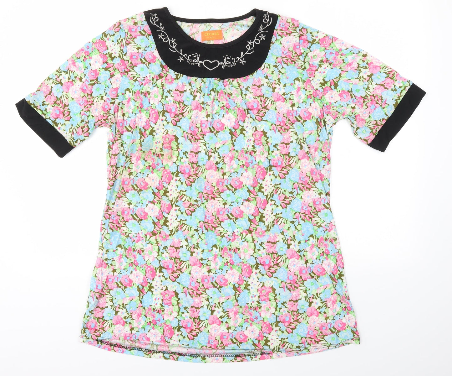CECILIA Womens Multicoloured Floral  Basic T-Shirt Size M