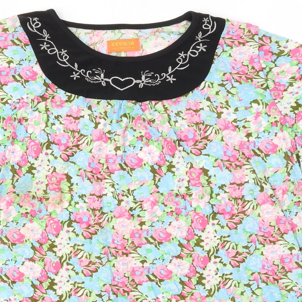 CECILIA Womens Multicoloured Floral  Basic T-Shirt Size M