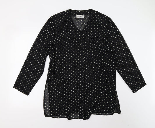 Richard Roberts Womens Black Polka Dot  Basic Button-Up Size L