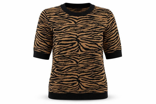 Front view of Papaya women’s brown animal print knit jumper, size UK 10