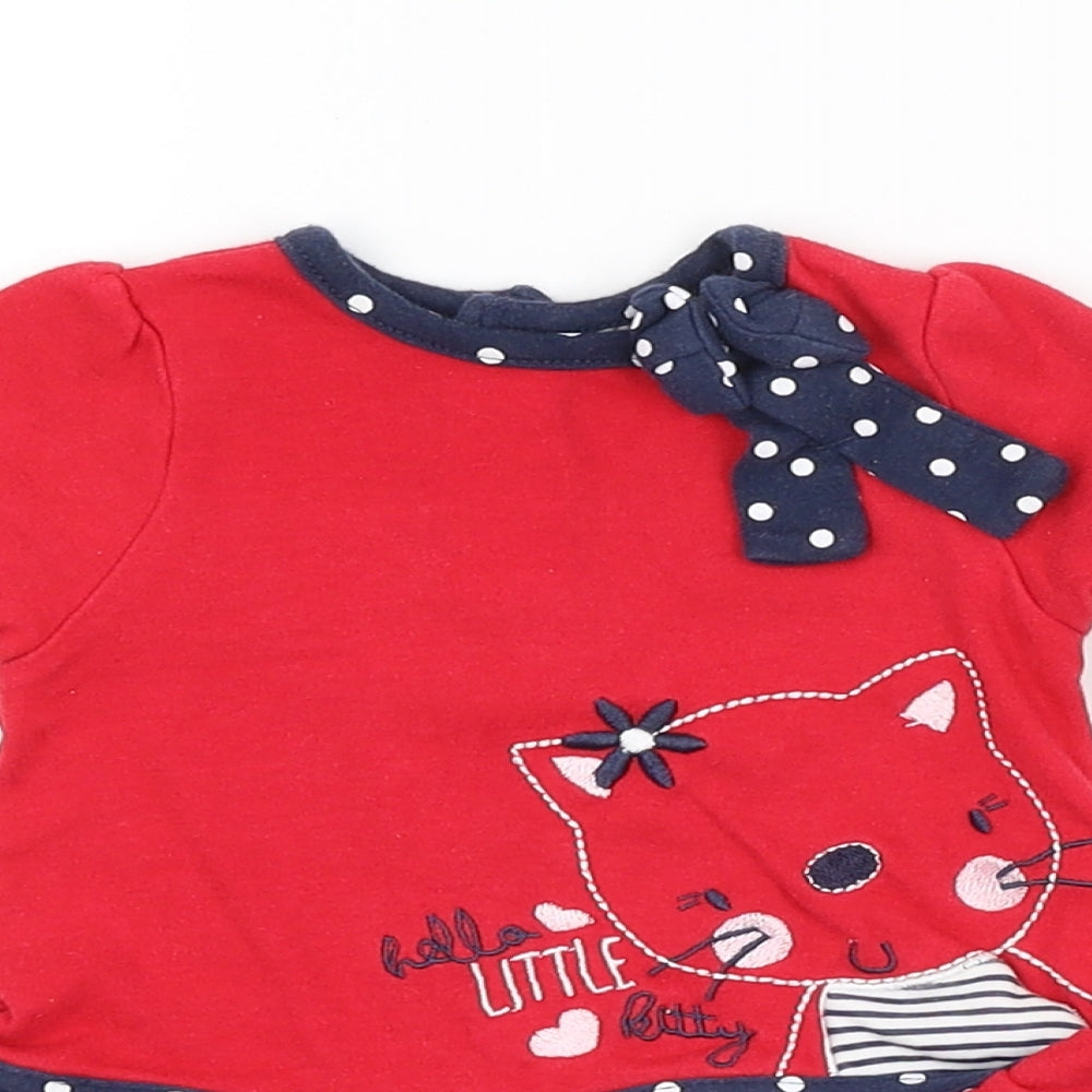 Preworn Girls Red Spotted  Basic Blouse Size 3-6 Months