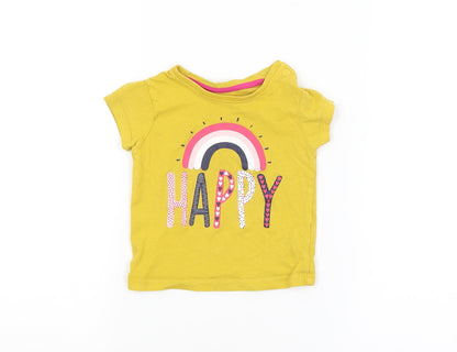 Additional front view of Primark Baby Yellow Basic T-Shirt, size 3-6, Months - HAPPY