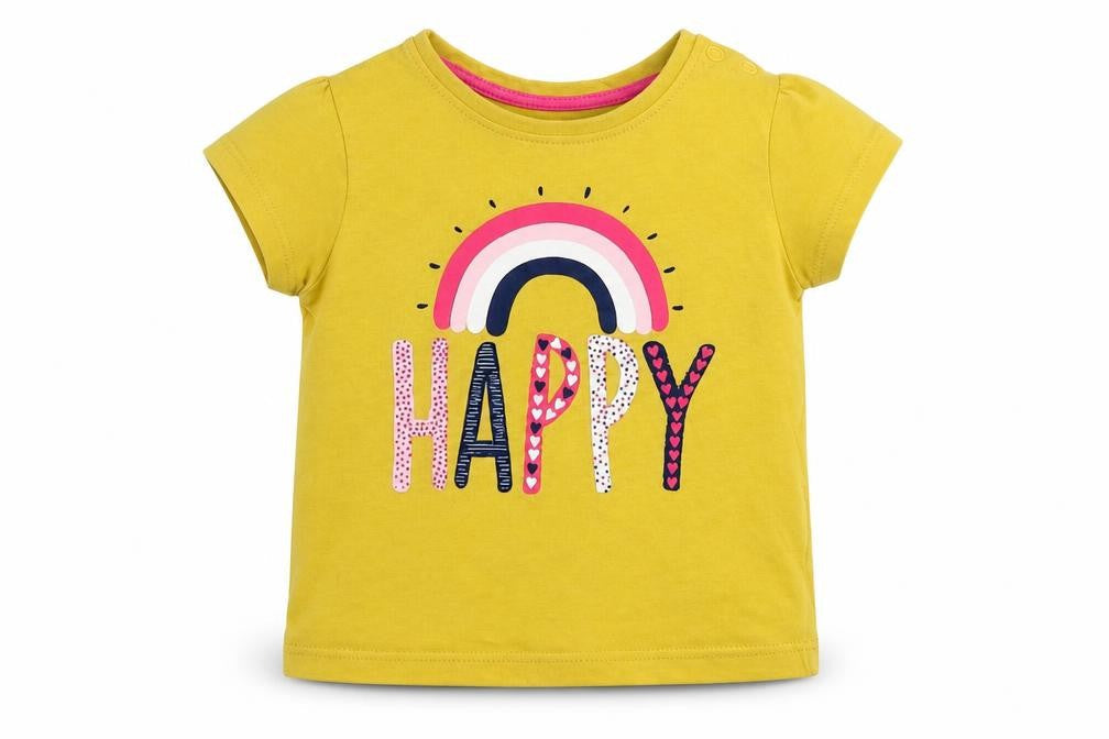 Primark Baby Yellow   Basic T-Shirt Size 3-6 Months  - HAPPY