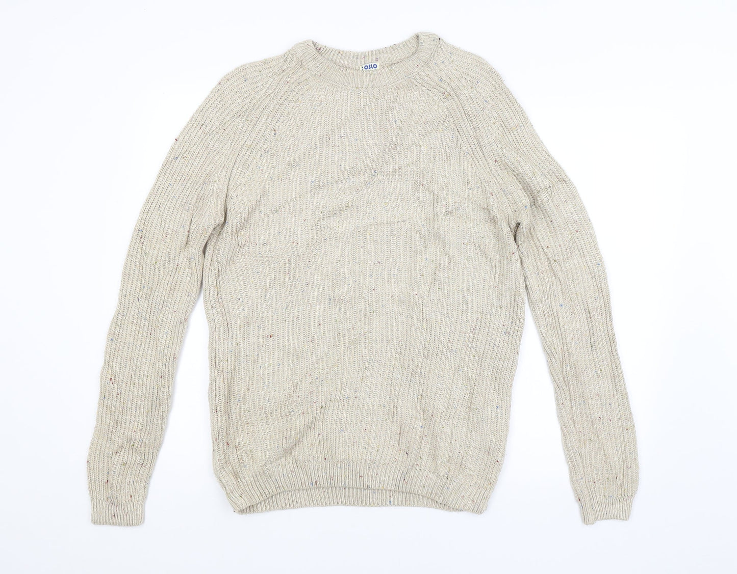 OSLO Mens Beige Striped  Pullover Jumper Size M