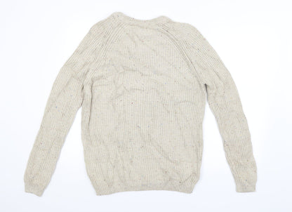 OSLO Mens Beige Striped  Pullover Jumper Size M