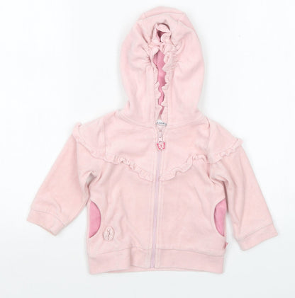 Additional front view of coccodrillo girls’ pink full zip jumper, size 6-9, months