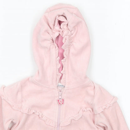 Close-up detail of coccodrillo girls’ pink full zip jumper, size 6-9, months