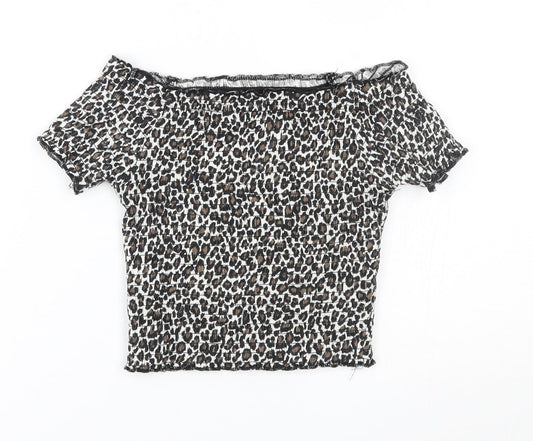 Primark Girls Beige Animal Print  Basic Blouse Size 7-8 Years
